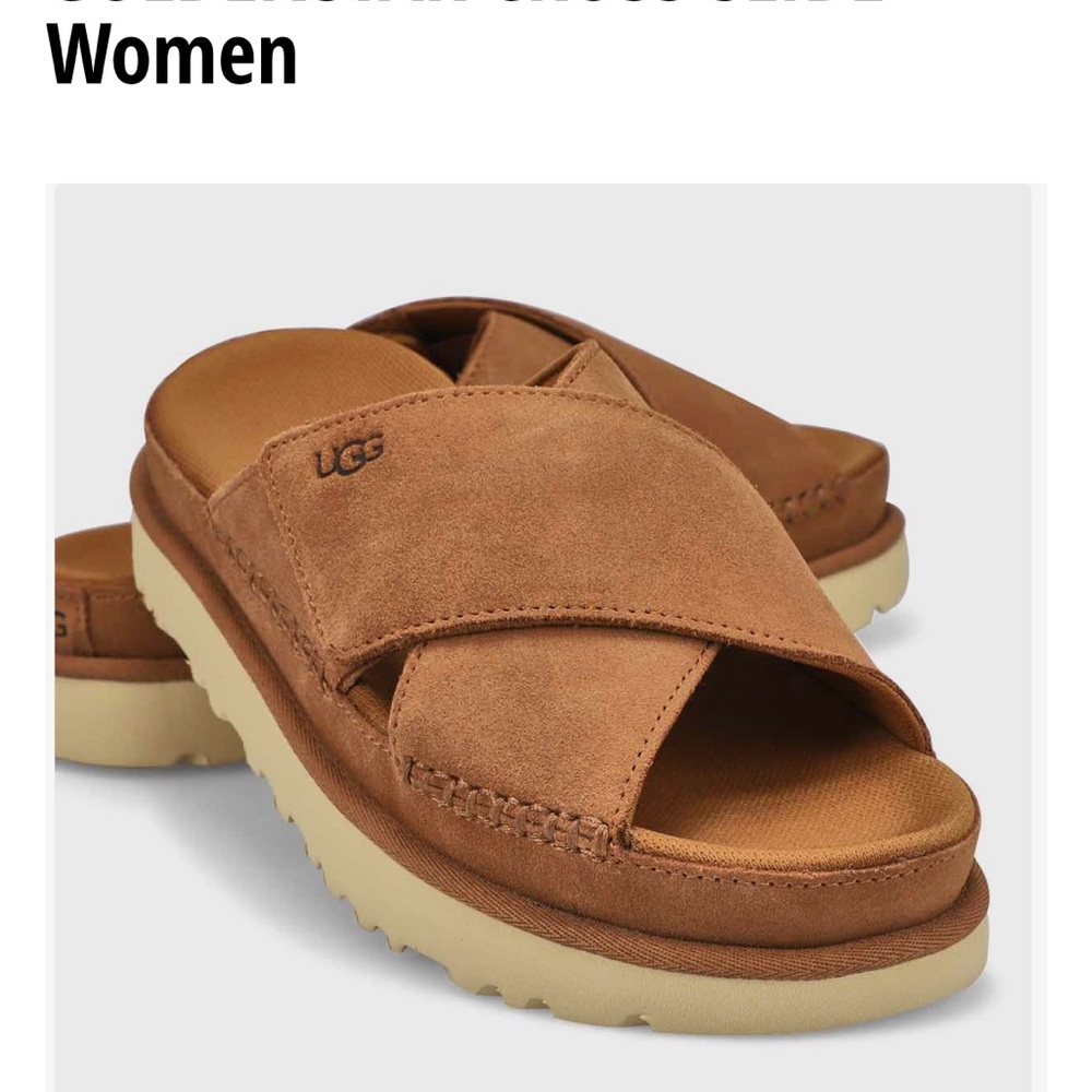 UGG Women's Brown Suede Cross-Band Slide Sandals